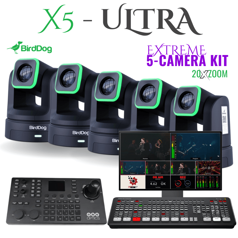 BirdDog X5 20X PTZ 5-Camera Streaming Kit | ATEM Mini Extreme 