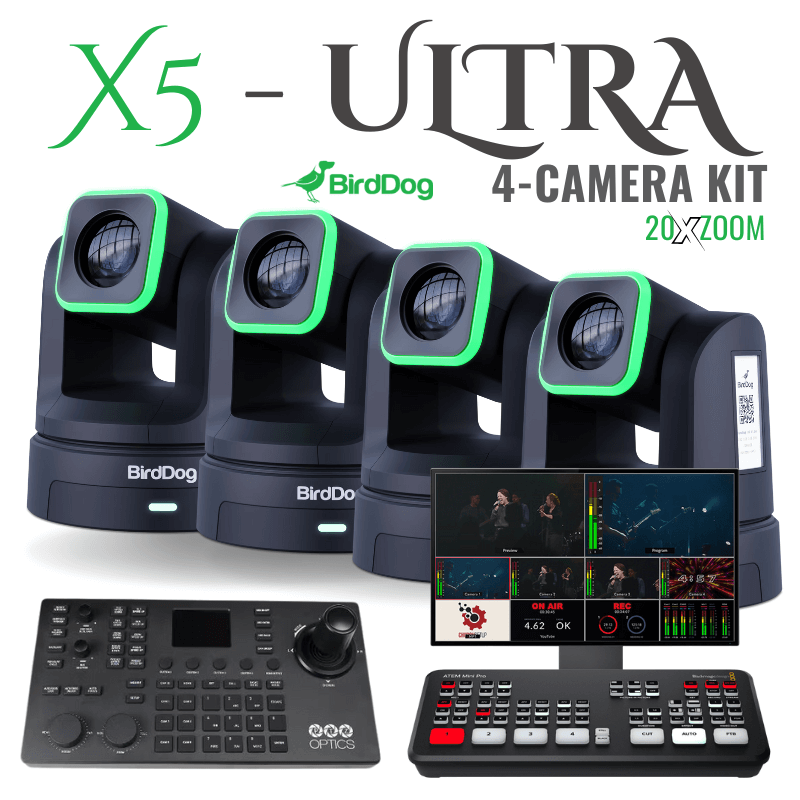 BirdDog X5 Ultra 20X PTZ 4-Camera Streaming Kit (ATEM Mini Pro