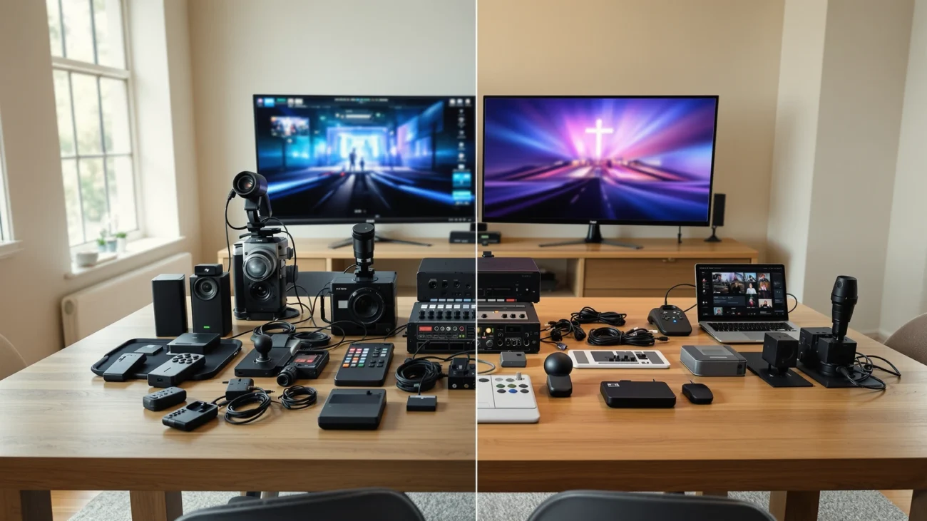 Church livestream gear photo for Church livestream kit vs. DIY gear list for a small church.