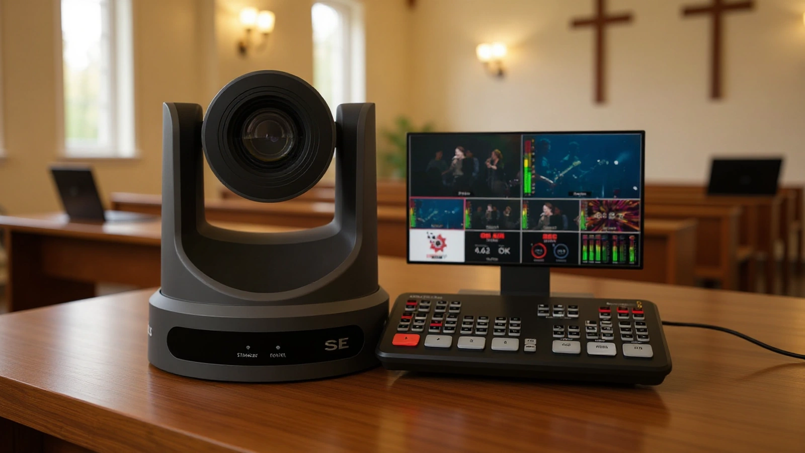 Church livestream gear photo for Move-SE 1-camera kit review for small churches.